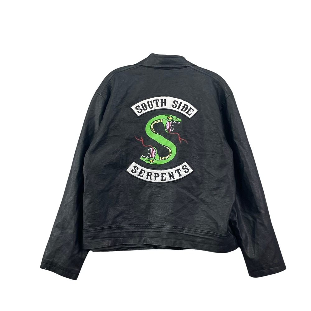 Archie Comics Moto Jacket Mens L Black Faux Leather Biker Asymmetrical Zip Coat